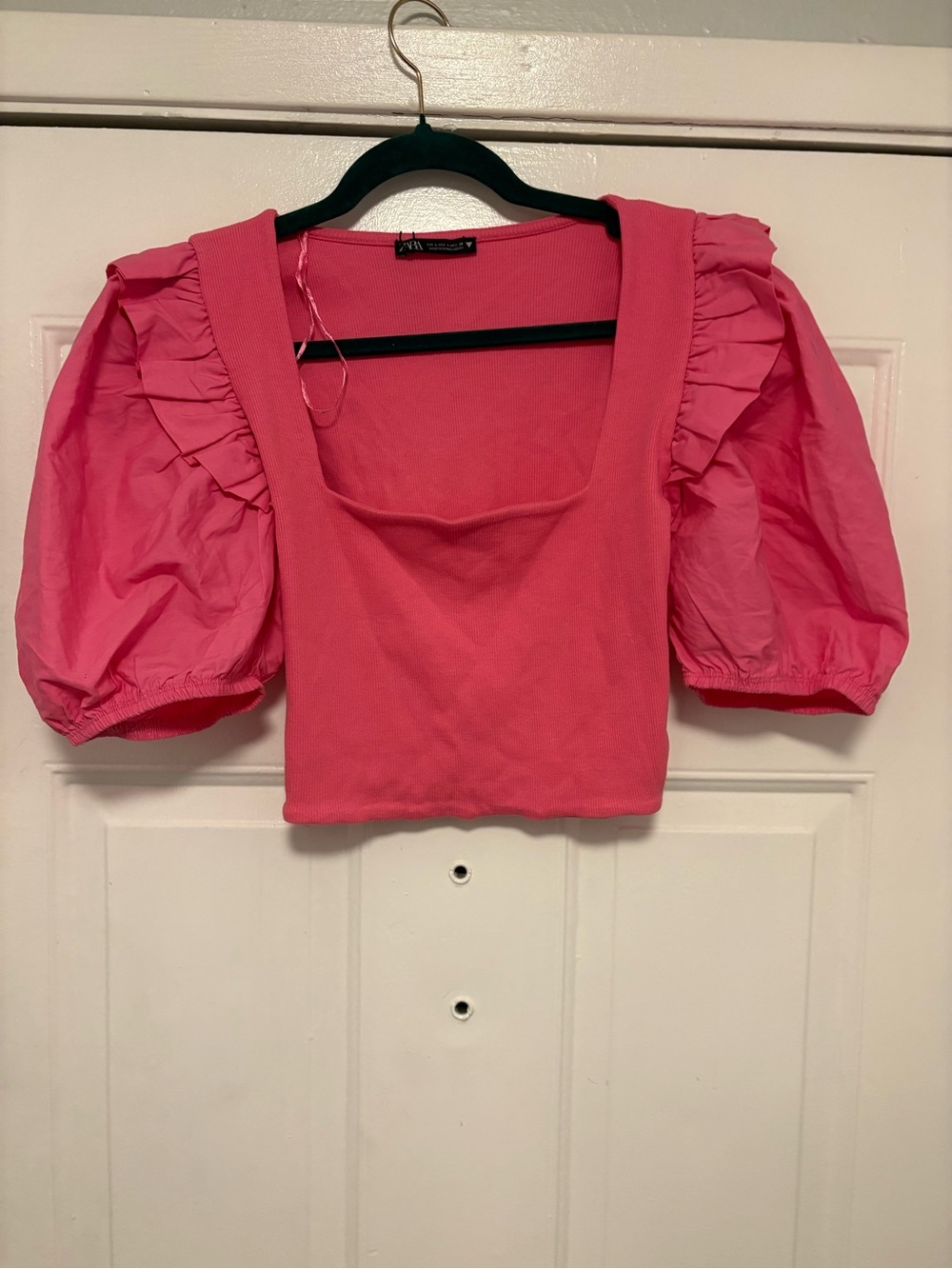 Zara Hot Pink Puff-Sleeve Crop Top